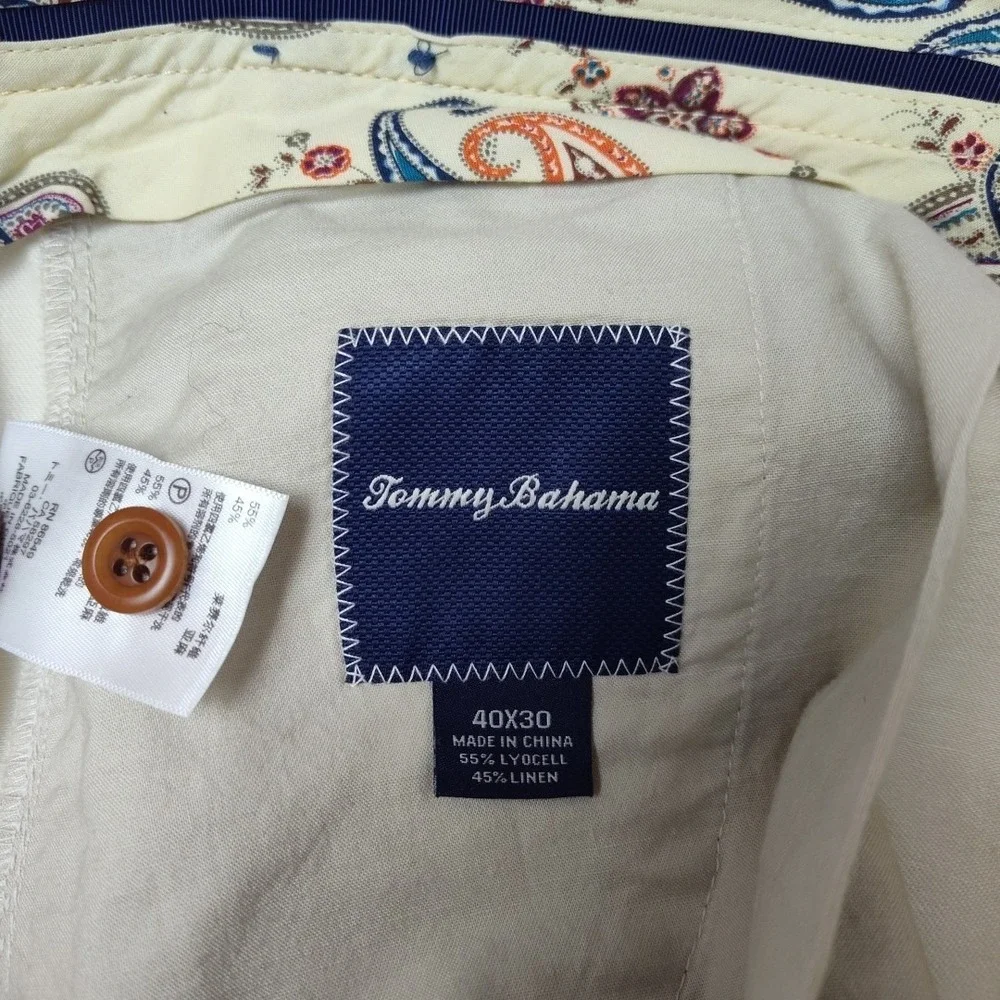 Tommy Bahama Pants Mens 40x30 Beige Lyocell Linen Straight Pleated Island Travel